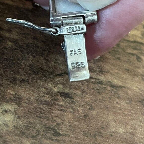 Vintage Sterling Silver Black Onyx Mother of Pearl Link Panel Bracelet 925 7" - Picture 7 of 10